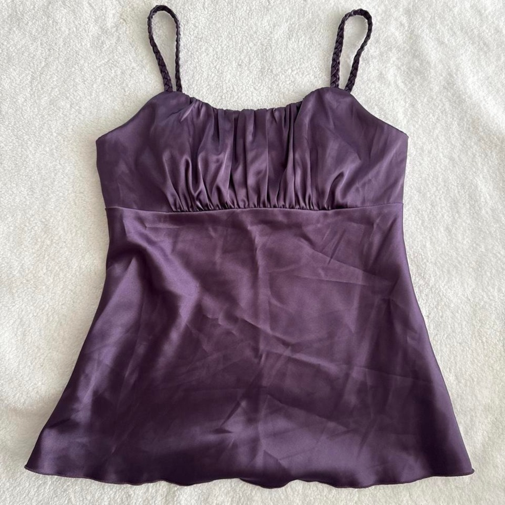 y2k babydoll purple satiny cami top with braided straps